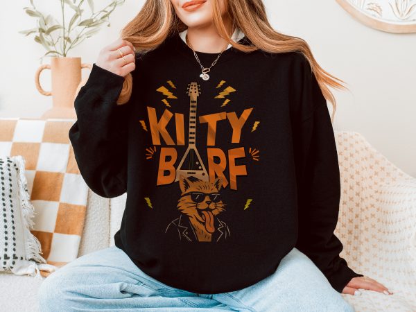 Kitty Barf Guitar Cat with Glasses - Unisex Heavy Blend™ Crewneck Sweatshirt Gildan 18000 - Image 3