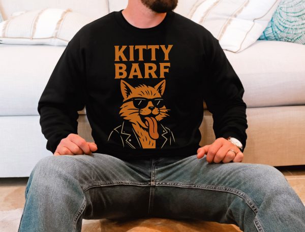 Kitty Barf Leather Jacket and Glasses - Unisex Heavy Blend™ Crewneck Sweatshirt Gildan 18000 - Image 6