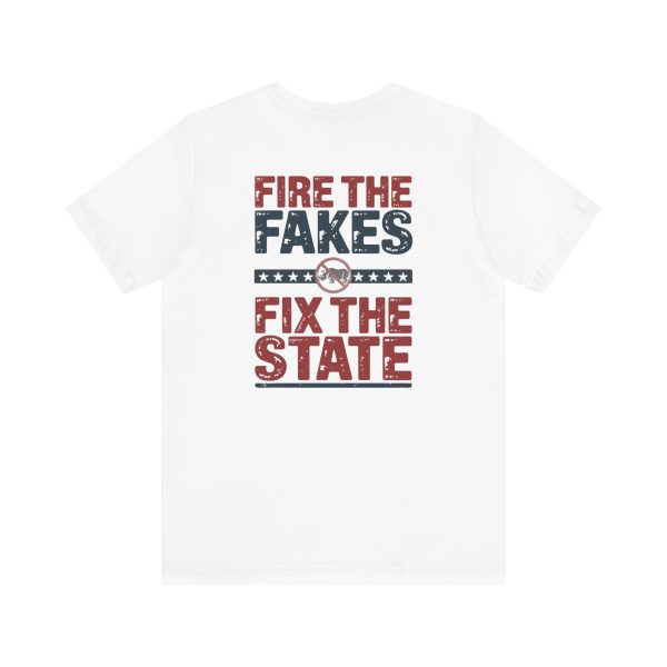 Fire the Fakes Small Rino Fix The State - Bella Canvas 3001 - Unisex Short Sleeve Tee - Image 3