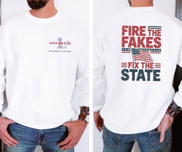 Fire the Fakes Flag Fix The State Arkansas 1st - Unisex Heavy Blend™ Crewneck Sweatshirt Gildan 18000 - Image 6