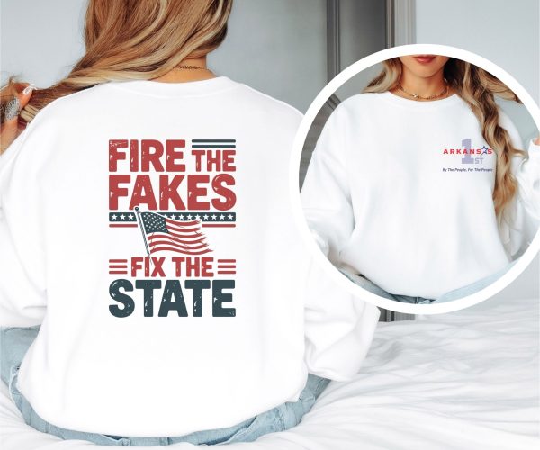 Fire the Fakes Flag Fix The State Arkansas 1st - Unisex Heavy Blend™ Crewneck Sweatshirt Gildan 18000 - Image 7