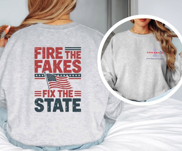 Fire the Fakes Flag Fix The State Arkansas 1st - Unisex Heavy Blend™ Crewneck Sweatshirt Gildan 18000 - Image 3